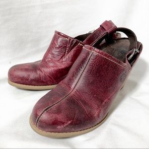 Timberland Earthkeepers Rudston Merlot Leather Slingback Stacked Heel Clogs